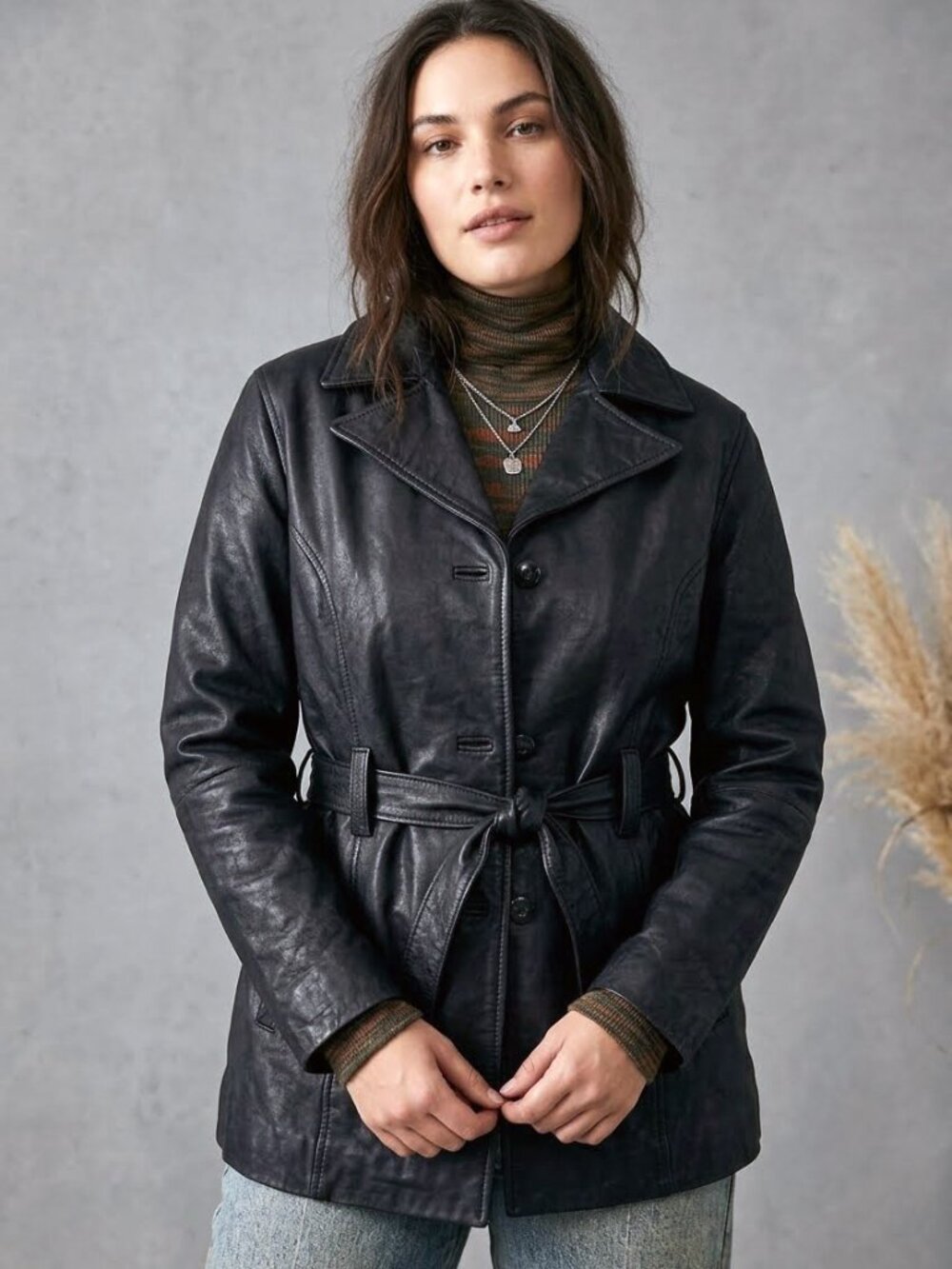 L G Vintage Creaciones Negrete Black Sheepskin Leather Jacket Mexico 3/4 Length